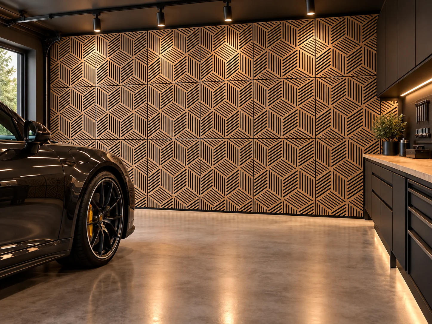 Garage haut de gamme avec panneaux muraux décoratifs 3D Cubique