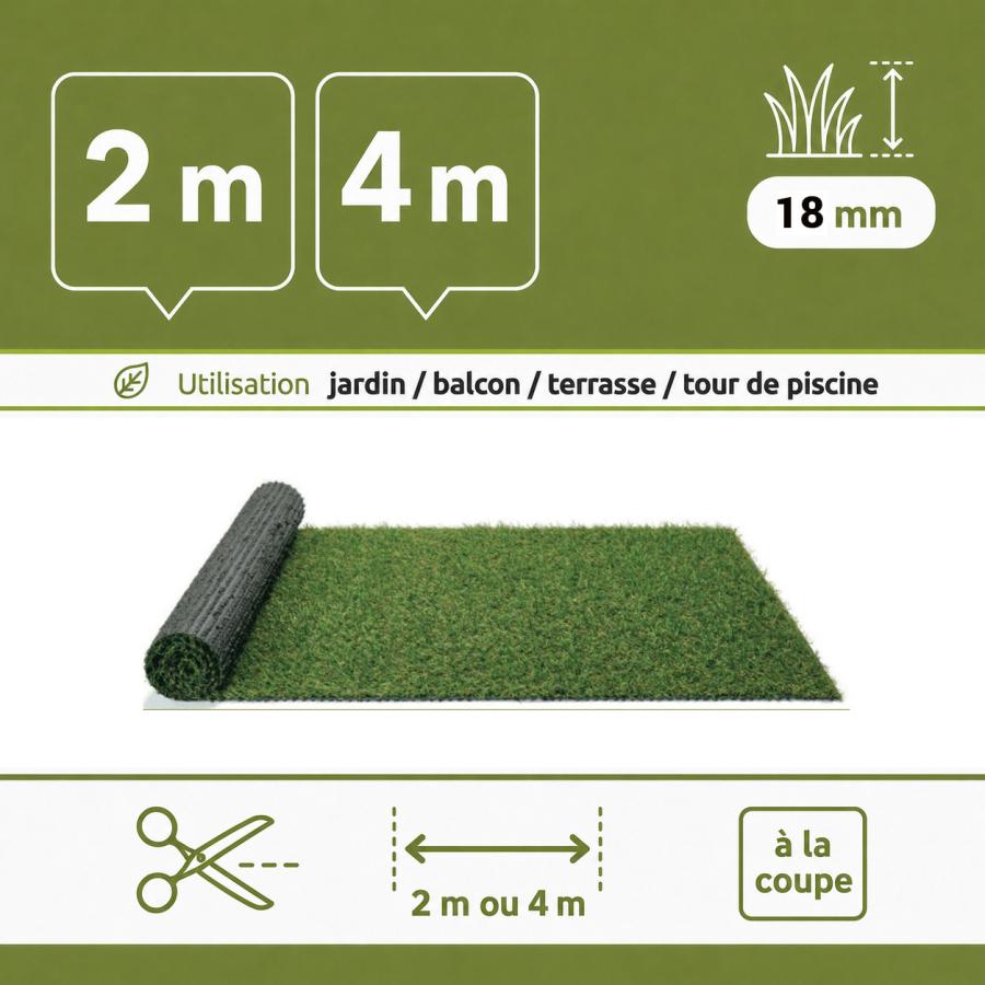 Gazon synthetique mèches longues 18 mm (à la coupe)