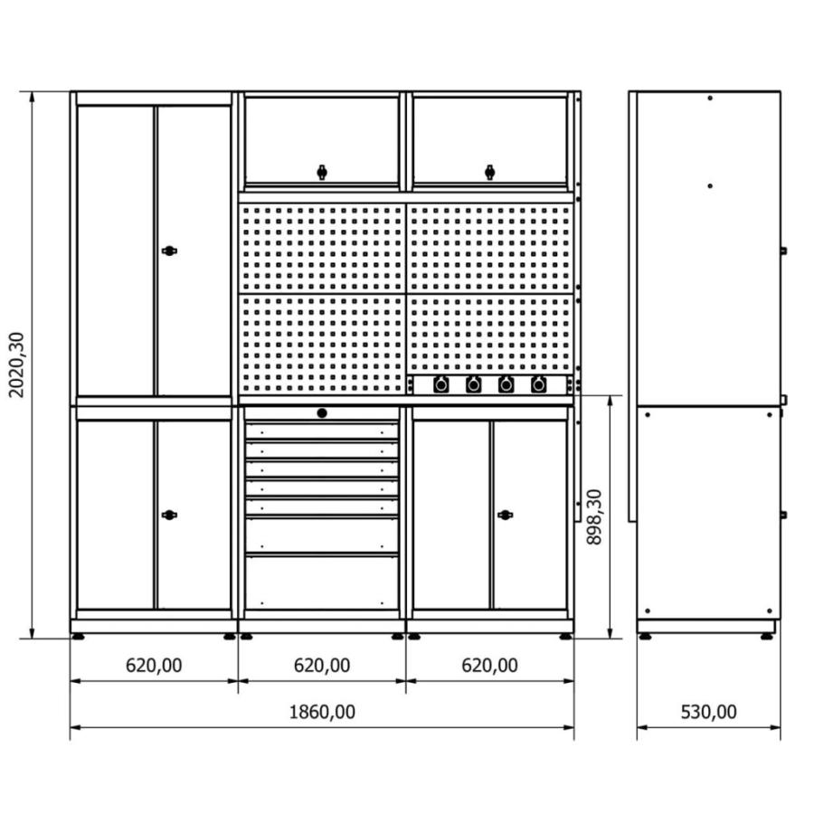 Meuble rangement garage et atelier 3 éléments H2020xL1860xP530 mm V6 - Photo 3