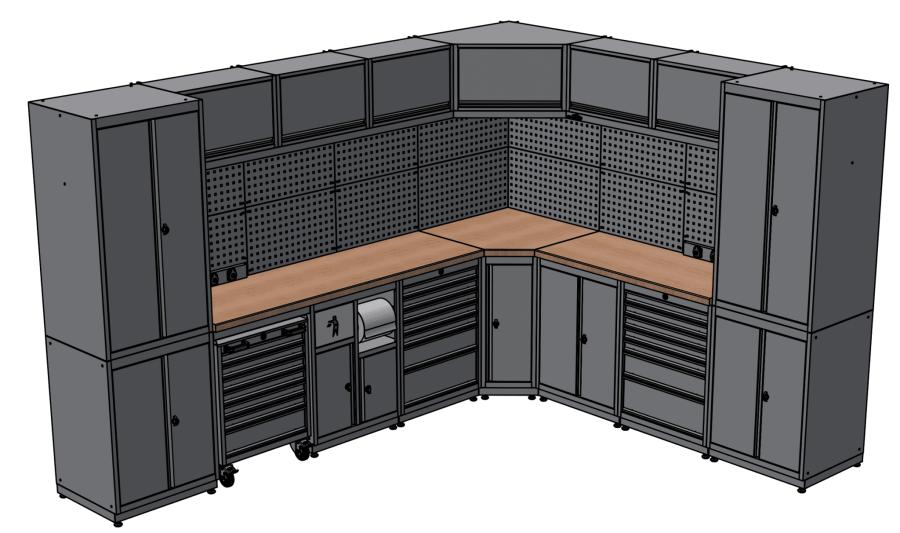 Meuble rangement d'angle garage et atelier 8 éléments H2020 x L1-3230 x L2-2610 x P530 mm - Photo 1