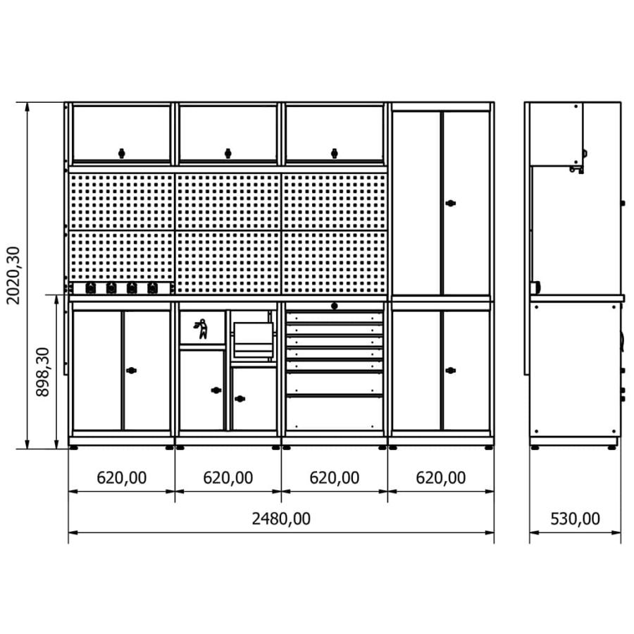 Meuble rangement garage et atelier 4 éléments H2020xL2480xP530 mm - Photo 3
