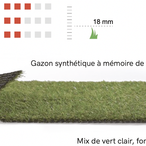 Gazon synthétique mèches longues 18 mm
