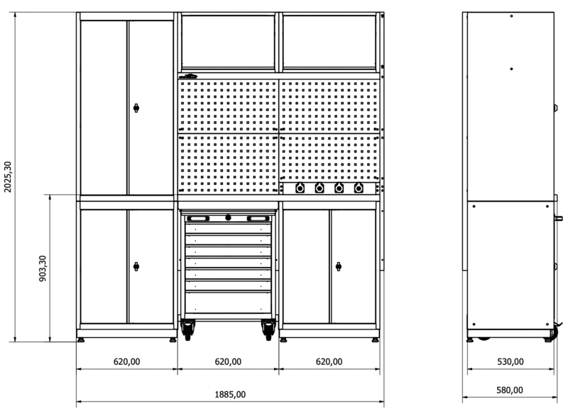 Meuble rangement garage et atelier 3 éléments H2020xL1860xP530 mm V3 - ANC  DALLE