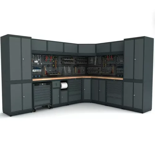 Meuble rangement d'angle garage et atelier 8 éléments H2020 x L1-3260 x L2-2640 x P530 mm
