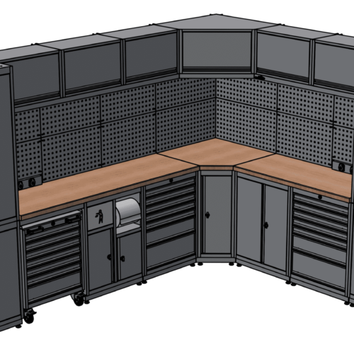 Meuble rangement d'angle garage et atelier 8 éléments H2020 x L1-3230 x L2-2610 x P530 mm