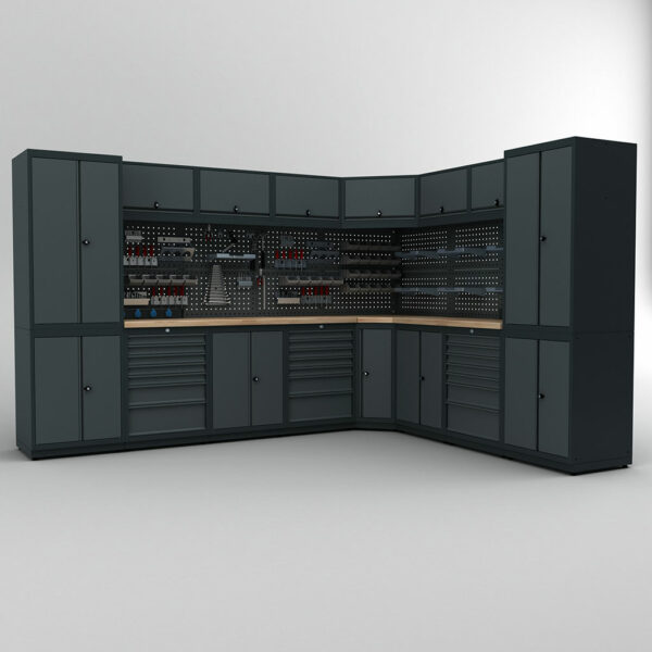 Meuble rangement d'angle garage et atelier 8 éléments H2020 x L1-3230 x L2-2610 x P530 mm