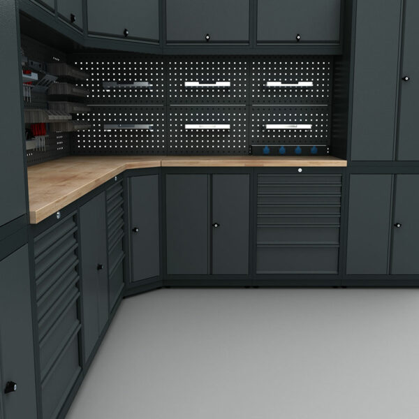 Meuble rangement d'angle garage et atelier 8 éléments H2020 x L1-3230 x L2-2610 x P530 mm