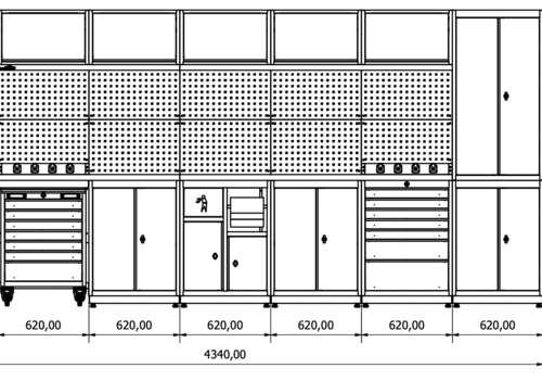 Meuble rangement garage et atelier 7 éléments H2020xL4340xP530 mm