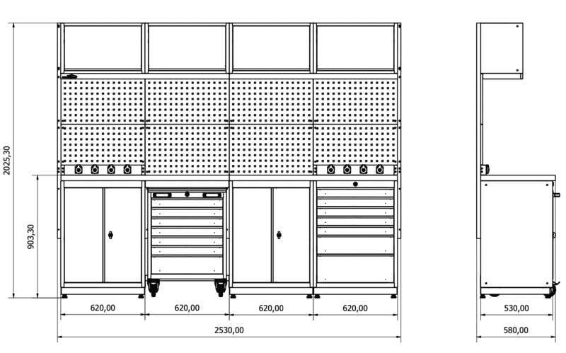 Meuble de rangement pour garage et atelier 4 éléments V2