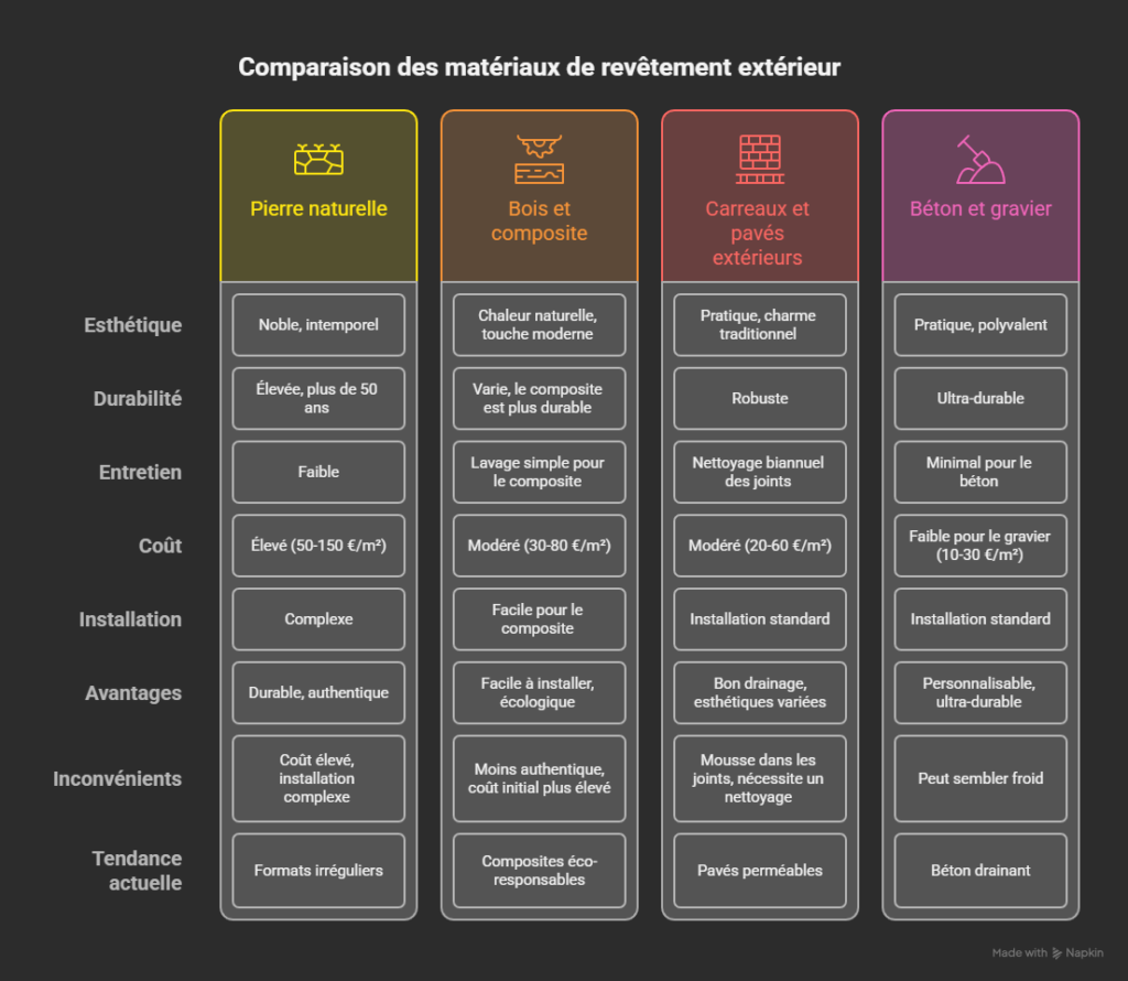 Infographie Comparaison des matériaux de revêtement extérieur